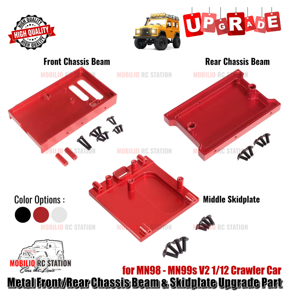 Upgrade Part Metal Front/Rear Chassis Beam & Skidplate for MN98 - MN99s V2 1/12 Scale RC Crawler Car