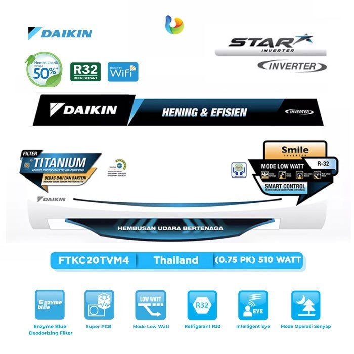 AC Daikin Star Inverter 3/4 PK Type FTKC20TVM4 Daikin AC