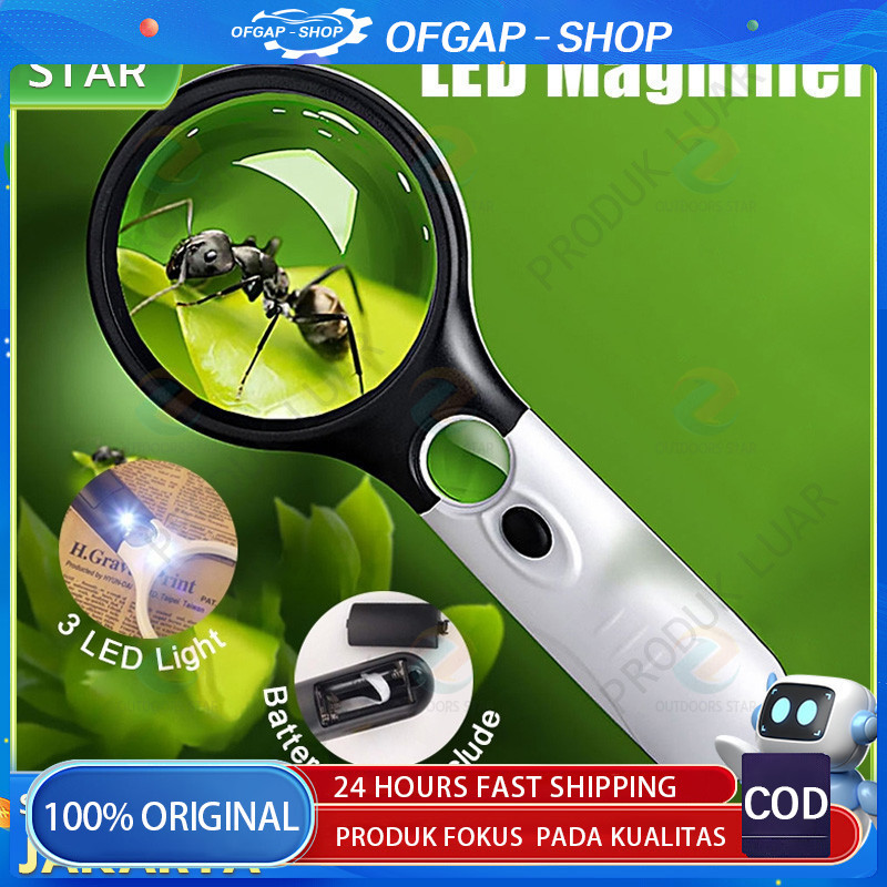 

3 LED Membaca Magnifying Glass Kaca Pembesar LED 2in1 Pembesar Dengan Lampu