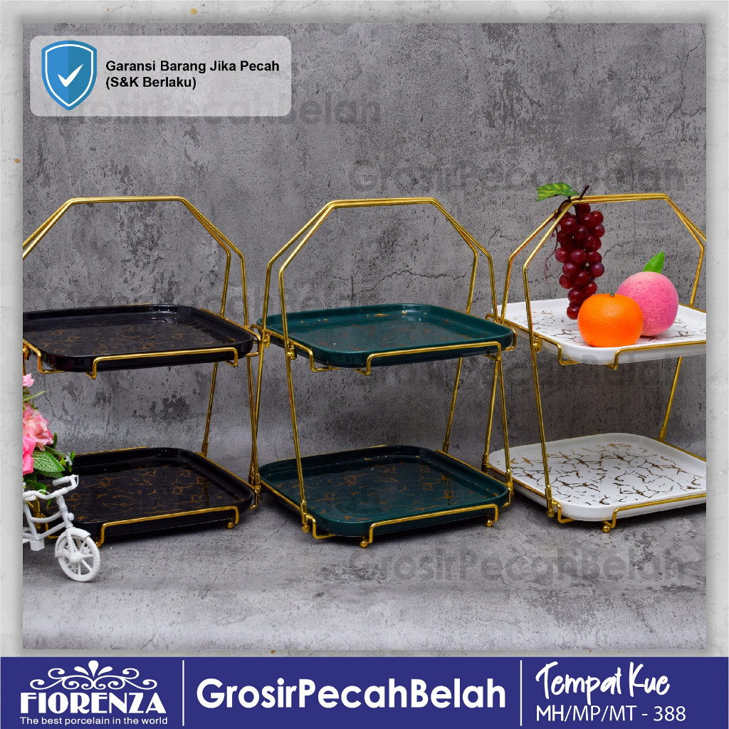 Tempat Kue Buah Keramik Rak Susun Tingkat 2 Motif Marble Fiorenza 388 TERLARIS