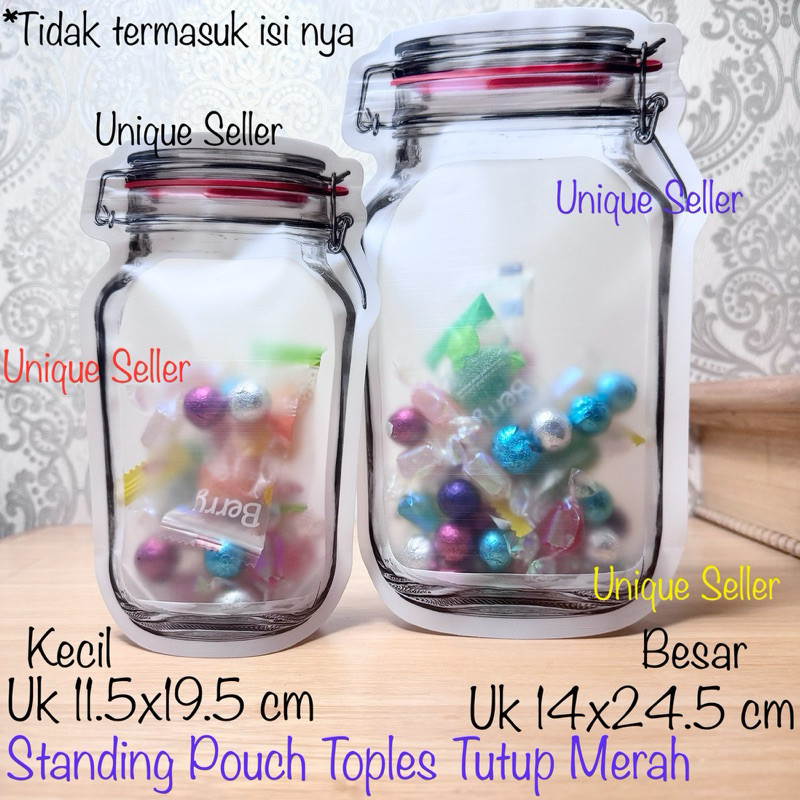 1 pcs Standing Pouch Snack Hadiah Ultah Ulang Tahun Ziplock Model Toples Tutup Merah / Plastik Zippe