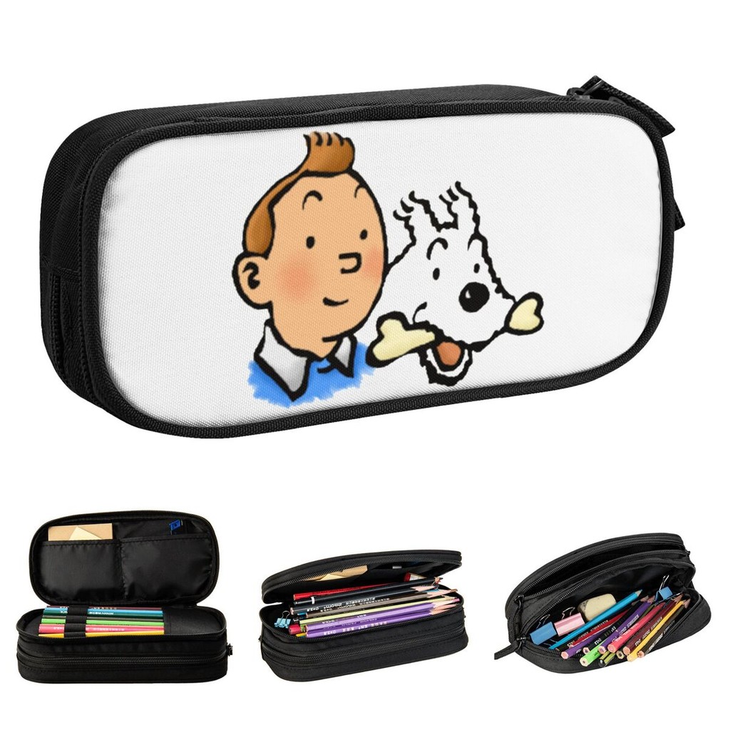 

Tin Teen And Milou Pencil Cases Pencilcases Pen Holder for Student Large Storage Pencil Bags Office Zipper Stationery