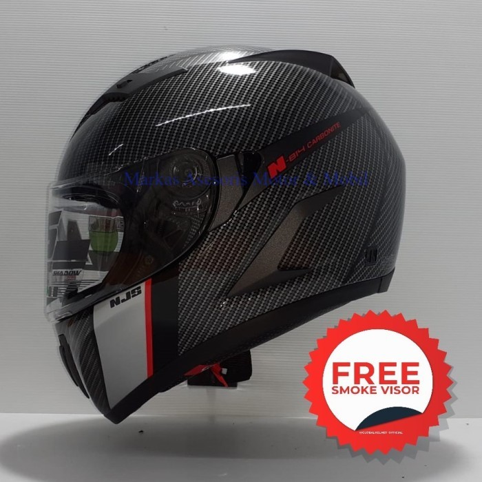 Helm NJS Shadow N 814 Full face Double Visor Black Red FREE EXTRA FLAT
