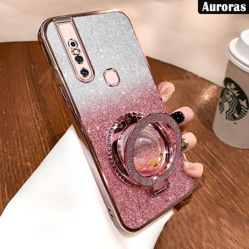 Untuk Vivo V19 V17 V15 V11i V9 Phone Case Liquid Glitter Quicksand Ring Phone Holder Glitter Shiny A