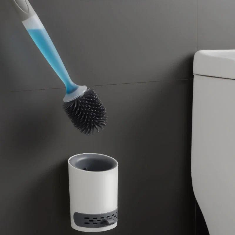 

1pc Detergent Refillable Toilet Brush Kit Wall-Mounted with Holder Silicone TPR Brush for Corner Cleaning Tools Accessories