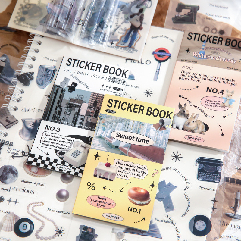 

20 Sheets Cute Heartbeat Shop Series Sticker Book Retro Diary Planner Scrapbooking Decorative Stick Label Material Stationery