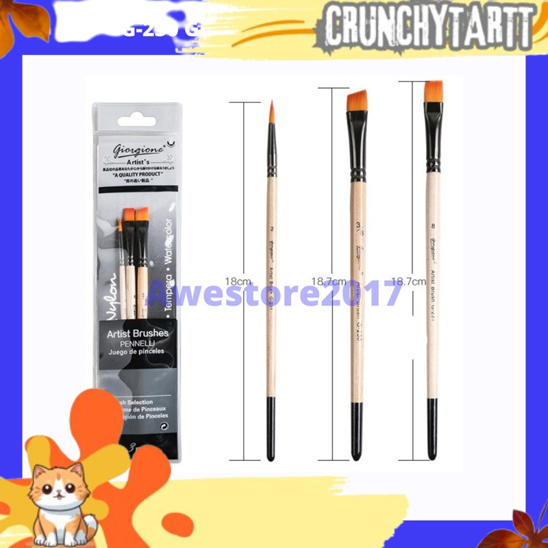 

READYYY G-230 Giorgione Kuas Lukis Oil Paint Brush Set 3 Pcs Nylon AWE