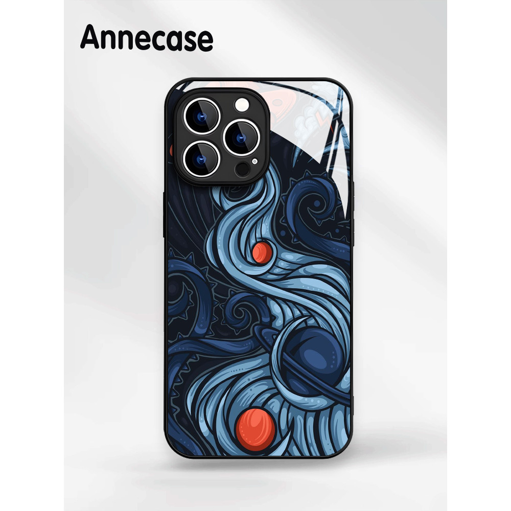 Premium Cute Funny Lucu Aesthetic Cowok Hitam Glass Soft Case Shockproof Case Kaca Edge Untuk iPhone