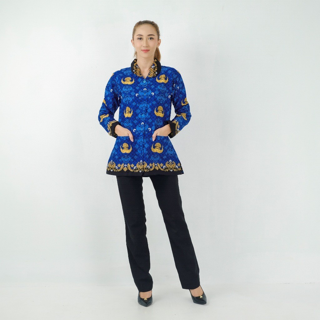 Seragam Katun Wanita Batik KORPRI Korpri Biru Dinas PNS Panjang