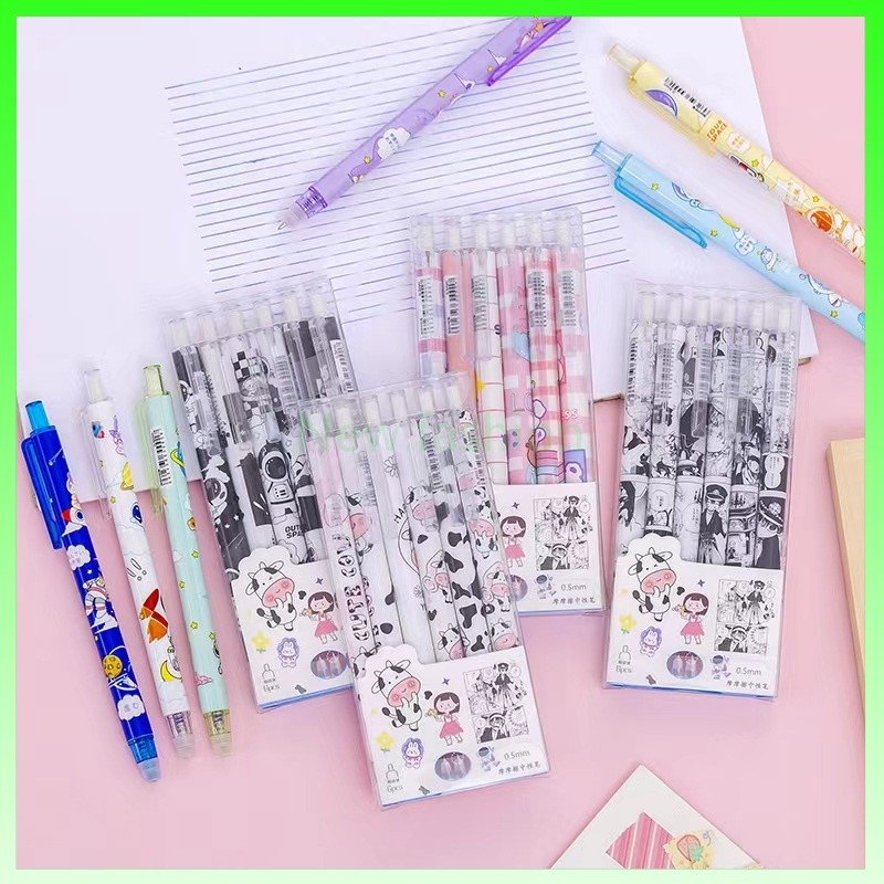 

Pena gel mekanis pola kartun yang dapat dihapus 1 kotak isi 6 / pena gel tinta biru-0,5