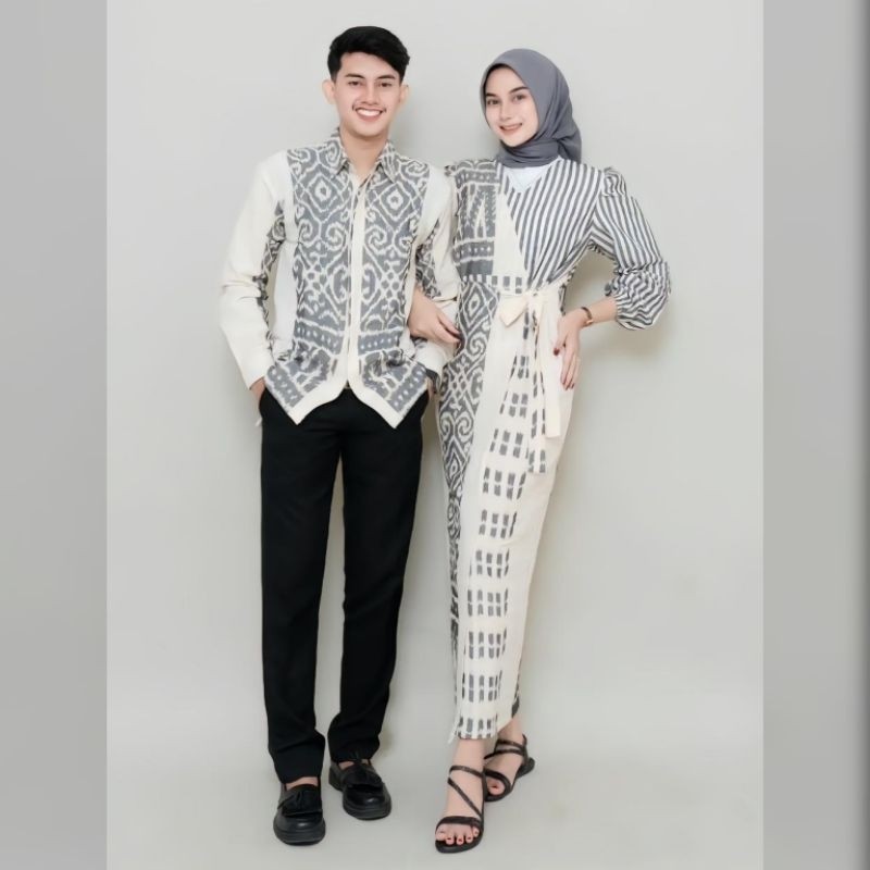 Baju Couple Tenun Dress Marline Putih Baju Kondangan Prewedding