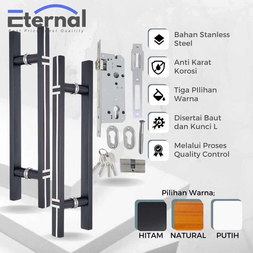 Eternal Handle Pintu Minimalis Set Kunci Tembus Tipe Flea - Panjang 33, 45, 60 cm, Elegan