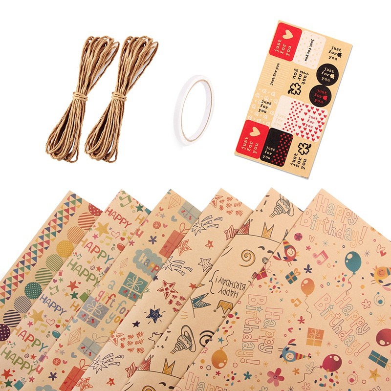 

6 Pcs Wrapping Paper Sheets,Birthday Wrapping Paper Set Festival Gift Wrap Papers,Ribbon Present Gift Wrapping Paper