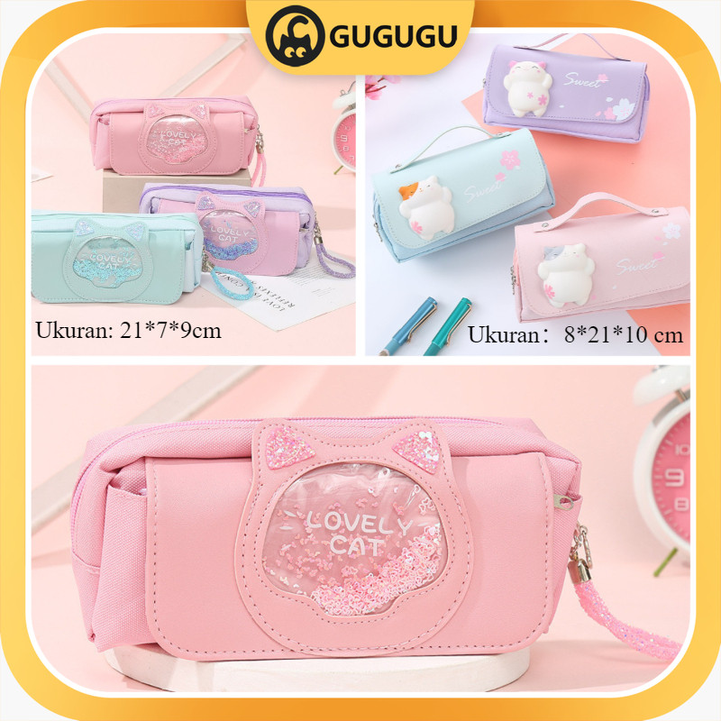 

【Ready]Tas Pensil Kucing Lucu,Tempat Pensil Pergeseran Pasir Aesthetic,Kotak Pensil Tiga Lapis Kapasitas Besar