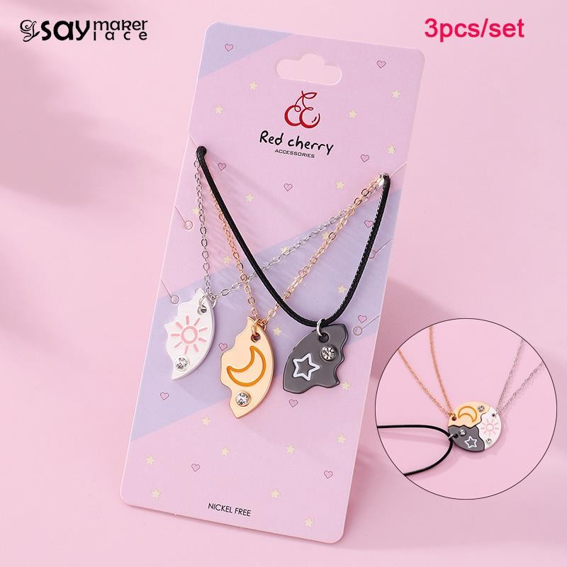 3Pcs/set Sun Moon Star Pendant Necklace Best Friend Bff Friendship Couple Necklace Fashion Jewelry