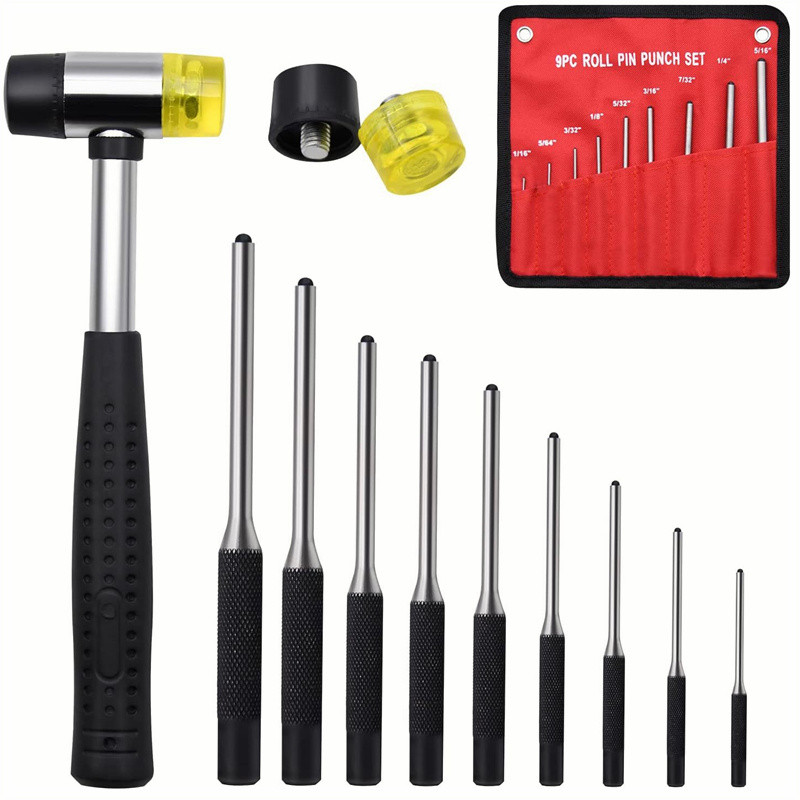 

Roll Pin Punch Set With Storage Pouch Smithing Punch Removing Repair Tools With Bench Block Pin Punches And Hammer
