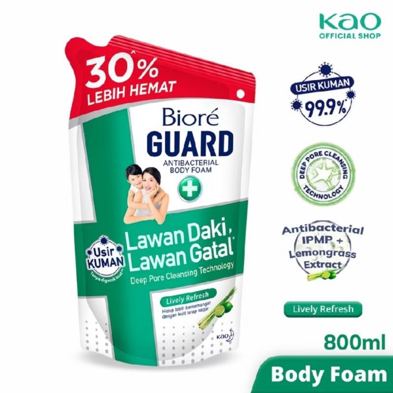 Biore Guard Sabun Mandi Cair Lively Refresh Hijau - Sereh Lemongrass - 800ml