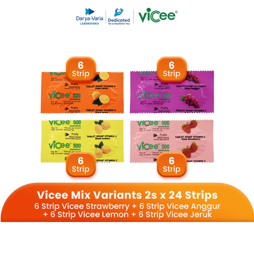 

Vicee Mix Variants Isi 24 Strip (Jeruk + Grape + Strawberry + Lemon)