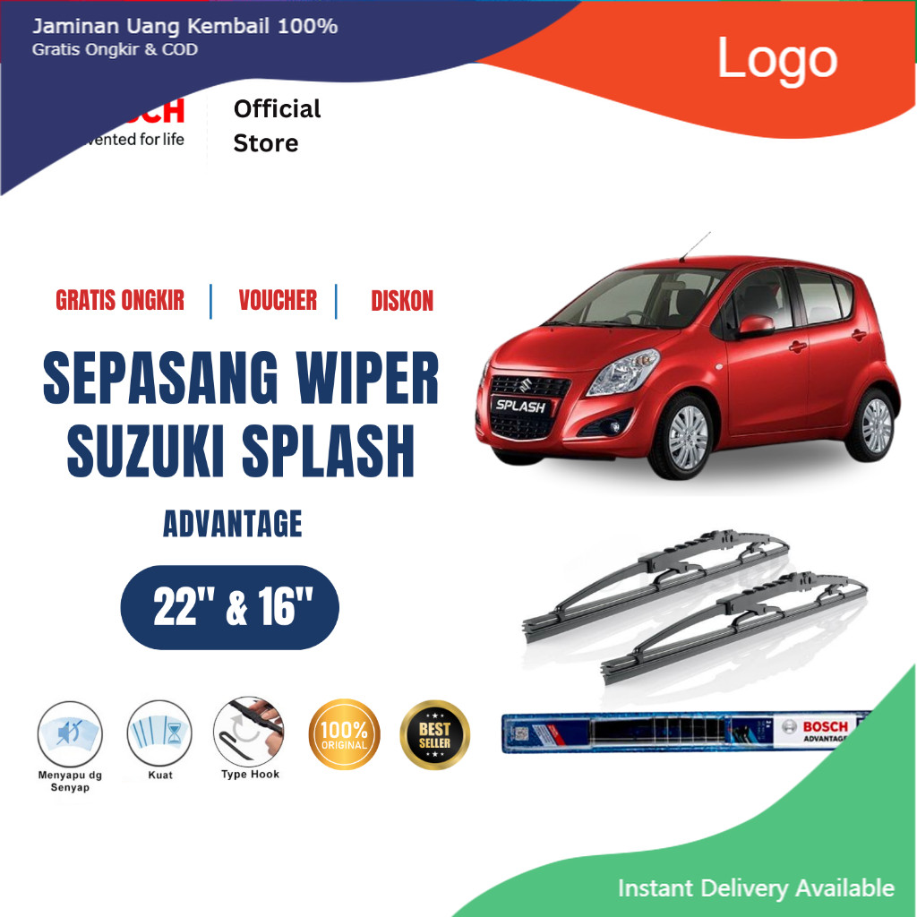 Bosch Sepasang Wiper Kaca Mobil Suzuki Splash Advantage 22" & 16" Tasya_Variasi_Mobil