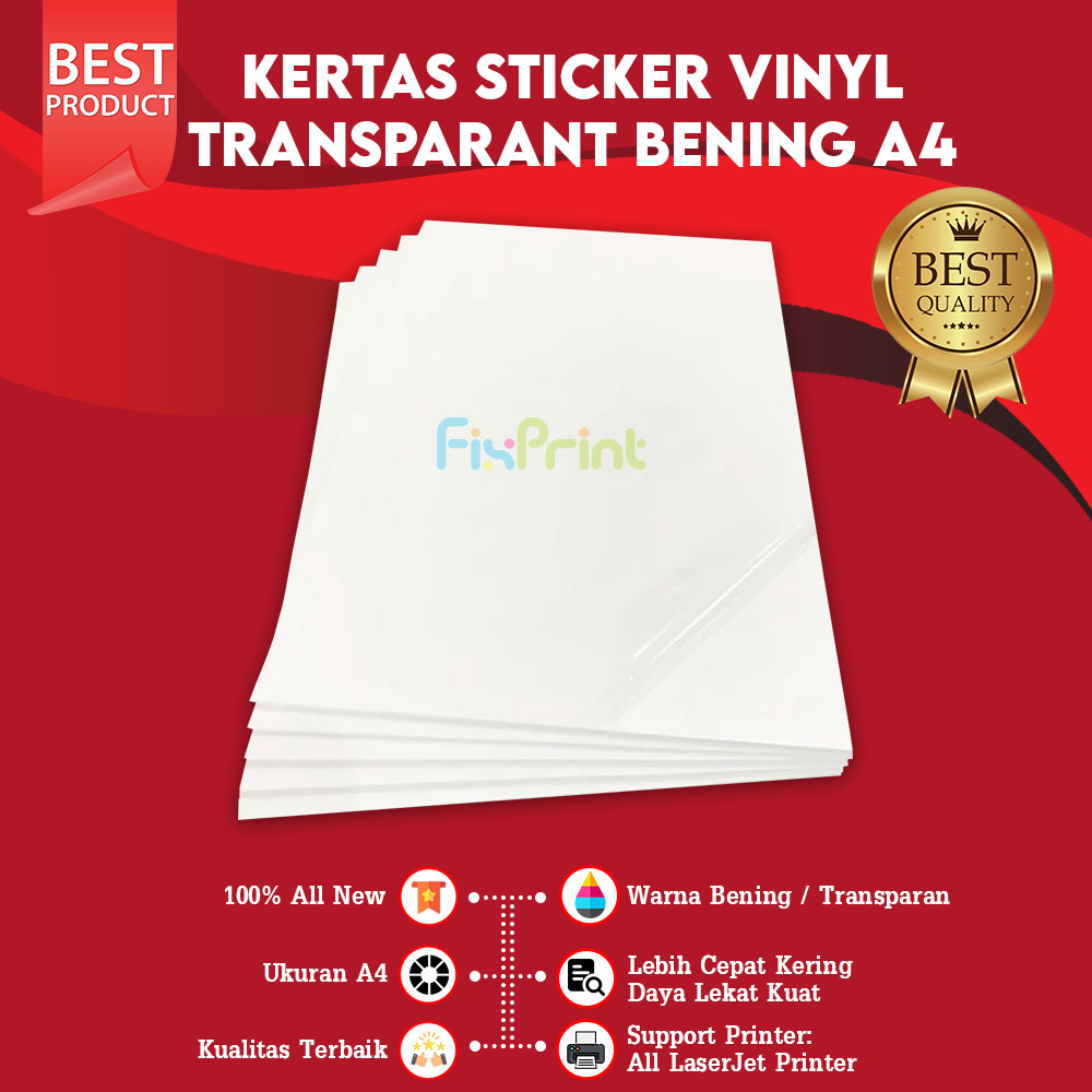 

Kertas Sticker Vinyl Transparant 1 lembar, Stiker Bening A4, Stiker Kertas Transparan New Lembaran