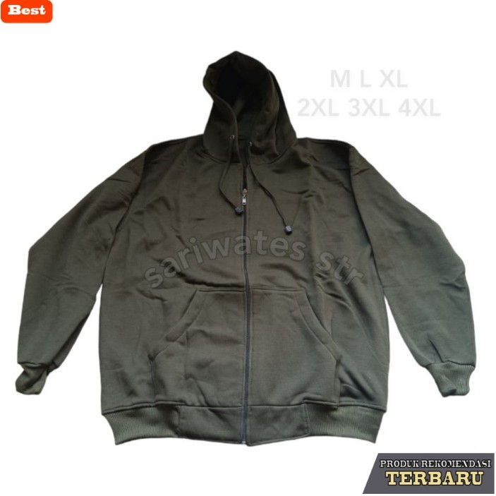 hoodie pria keren Sweater Hoodie Zipper Jumbo Pria Wanita XXXL XXXXL Jaket Polos Bigsize - Army, dis