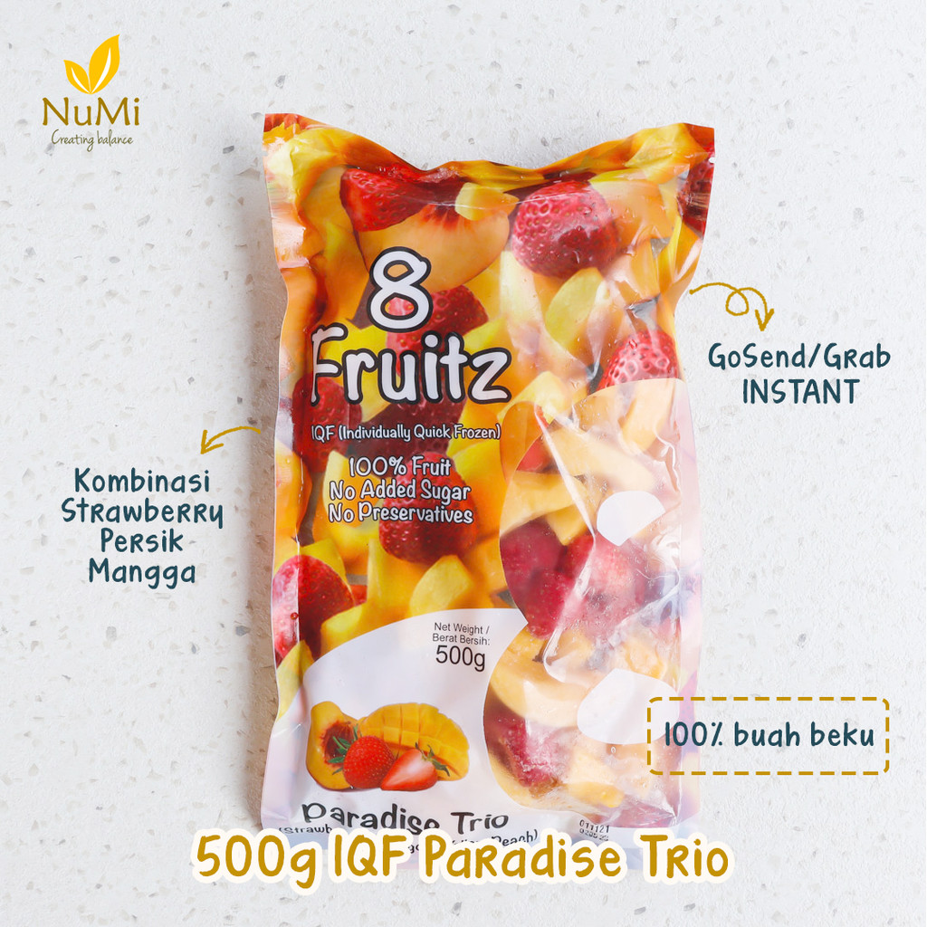 

500G IQF PARADISE TRIO Strawberry Mango Peach Frozen Buah Beku - 8 FRUITZ