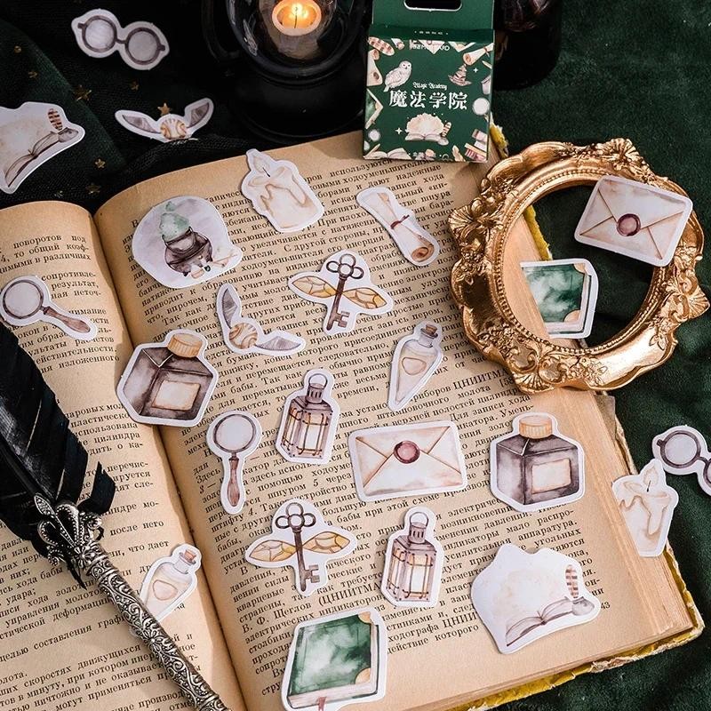 

45 Pcs/Box Mini Box Stickers Magic Academy Diary Adhesive Sticky Candles Vintage Scrapbooking School Office Stationary Supplies