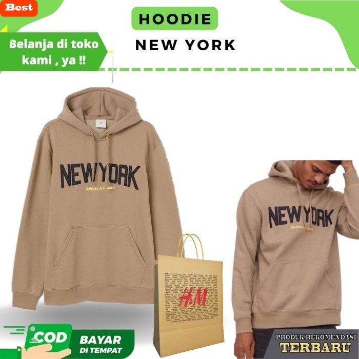 hoodie pria keren Hoodie H&M Newyork, Jaket Sweater HnM Pria Wanita Full Tag-PAPERBAG - M