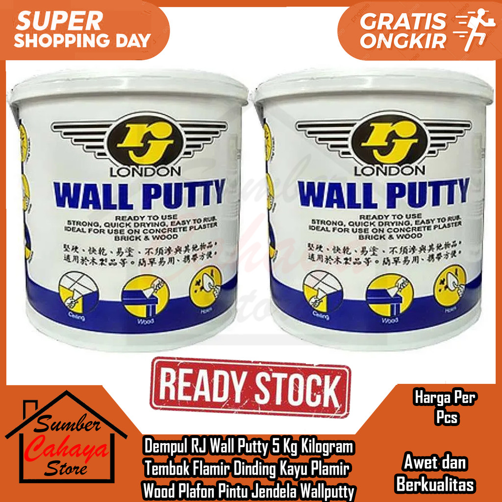 RJ Wall Putty 5 Kg Kilogram Tembok Flamir Dinding Kayu Plamir Kompon Wood Plafon Grc Pintu Jendela D