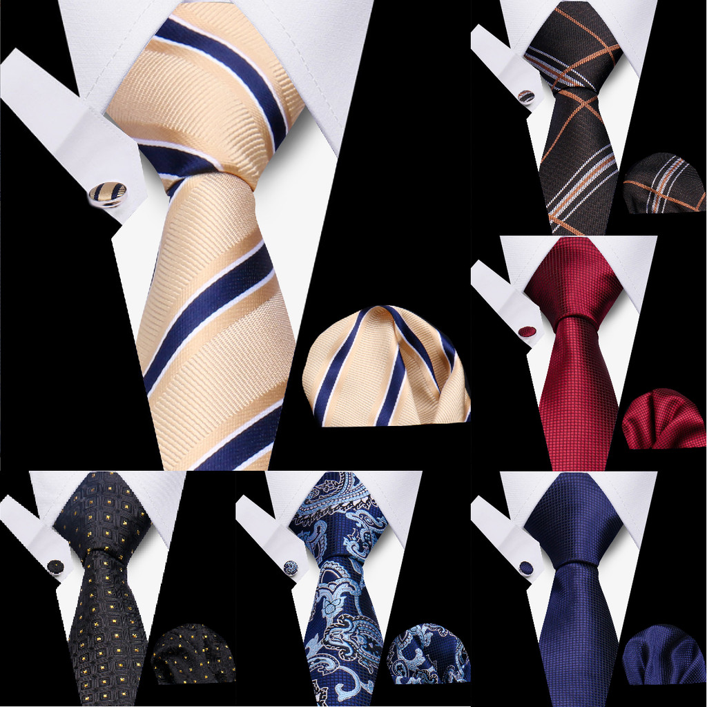

Classic Elegant Ties For Men Fashion Gifts Striped Solid Necktie Handchief Cufflink 3 Pcs Set Wedding Business Suit Accessories