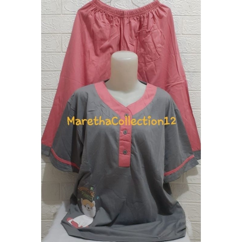 babydoll amro 3/4 jumbo label putih / setelan baby doll piyama wanita dewasa lengan pendek celana pe