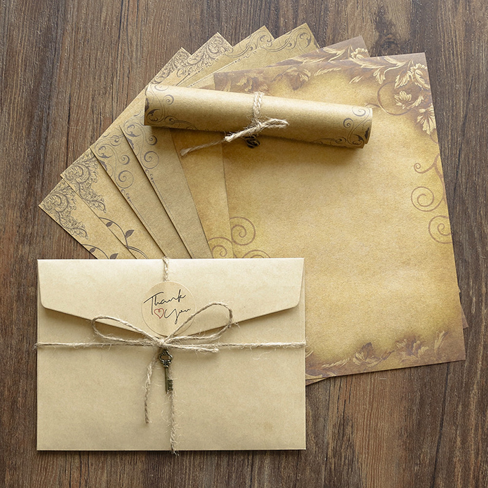 

Retro Vintage Kraft Envelope Letter Pad Set Old Europe Style Love Letter Invitation Envelopes Writing Paper with Rope