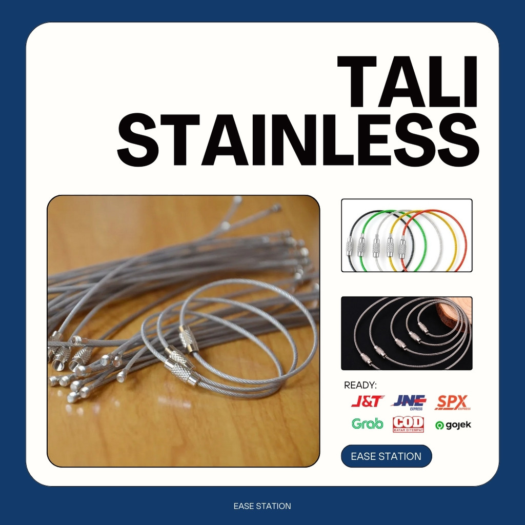 TALI STAINLESS GANTUNGAN KUNCI GEMBOK TALI KAWAT BAJA KARABINER STAINLESS STEEL