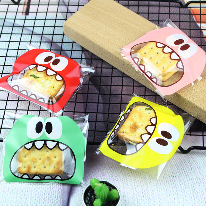 

50Pcs Cute Big Teech Mouth Monster Plastic Bag Wedding Birthday Cookie Candy Gift Packaging Bags OPP Self Adhesive Party Favors