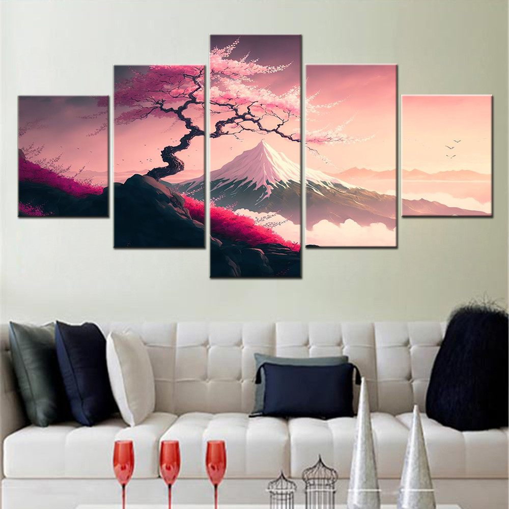 

5 Pieces Canvas Painting Japan Landscape Japanese Cherry Blossoms Poster Interior Picture Print Home Decoration Living Room