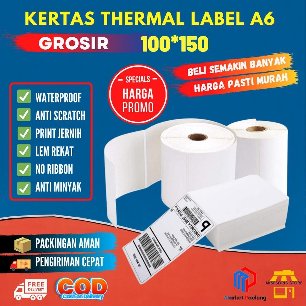 

KERTAS LABEL THERMAL 100X150 STICKER BARCODE UKURAN A6