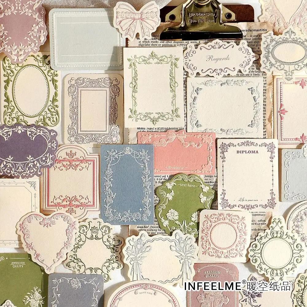 

30Pcs Vintage Literary Embossed Material Paper Flower Border Handbook Collage Cards Background Paper Diy Junk Journal Planner