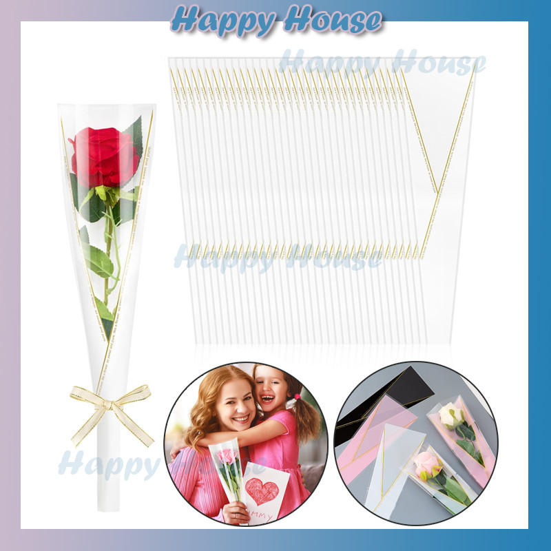 

50pcs Pembungkus Buket Instant Plastik Kertas Cellophane List 1 Tangkai