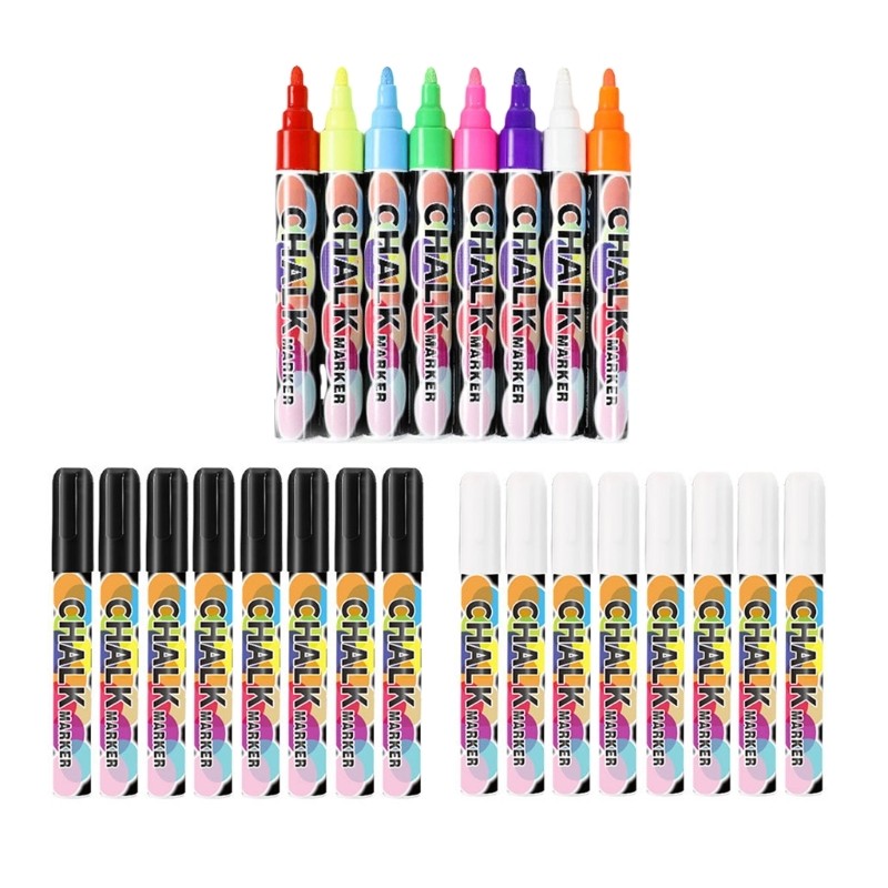 

8Pcs Erasable Liquid Chalk Pen 6mm Reversible Tip for Blackboard Ceramics Window