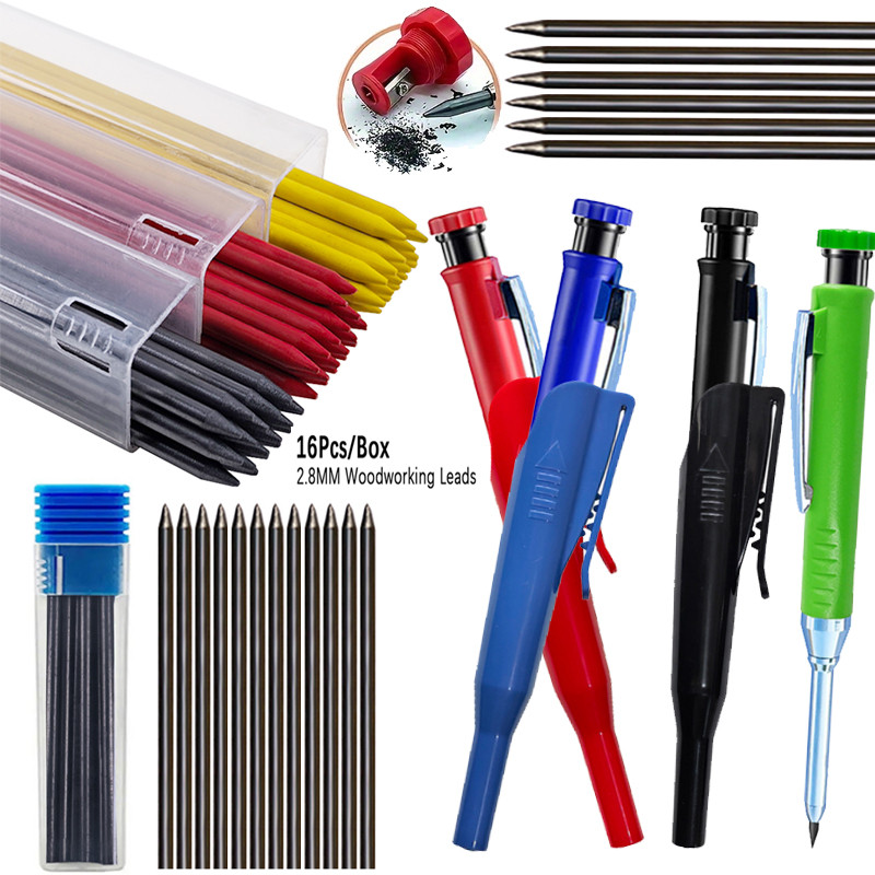 

Solid Carpenter Pencils Set with 16Refills, 2.8mm Deep Hole Mechanical Pencil Marker Construction Pencils Woodworking Drafting