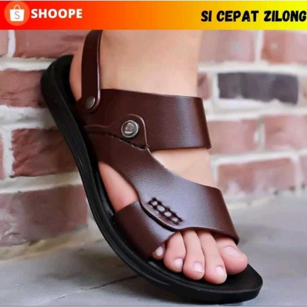 Sandal Kulit Pria Dewasa Hemat Casual Import Original Terbaru Terlaris 2025 Hitam size 37- 44 clasik