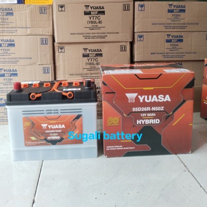Aki Mobil YUASA N50Z 55D26R HYBRID Aki basah 12Volt 60Ah Original Yuasa