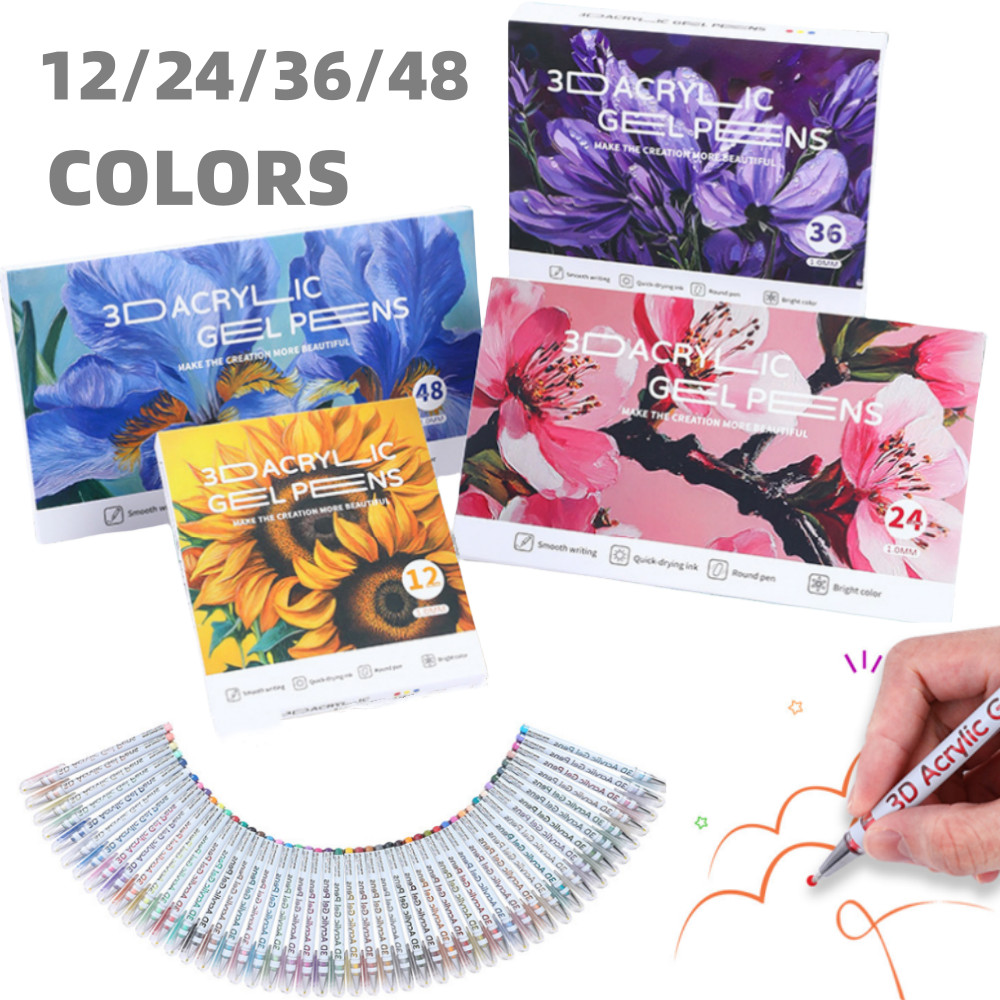 

12/24/36/48Color 3D Acrylic Gel Pen 1.0mm Quick-Drying Ink Student Hand Account Stacked Color Marker Pen Art Stationery Supplies