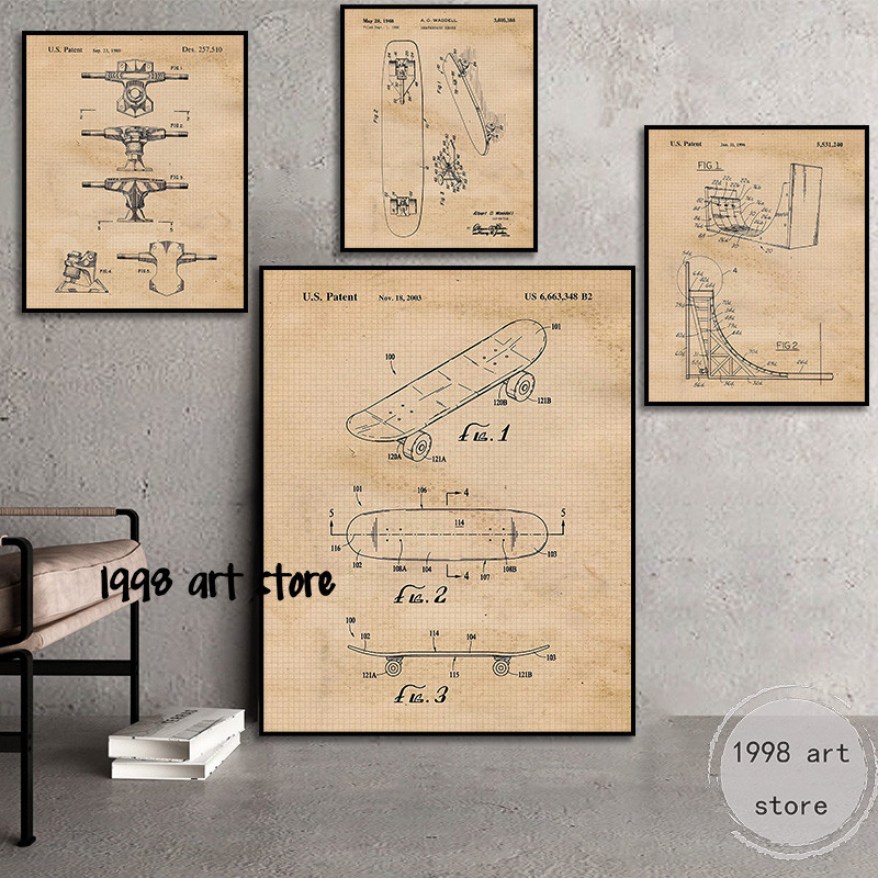 

Vintage Skateboard Blueprint Skateboard Decomposition Diagram Skater Art Posters Canvas Painting Wall Prints Picture Home Decor