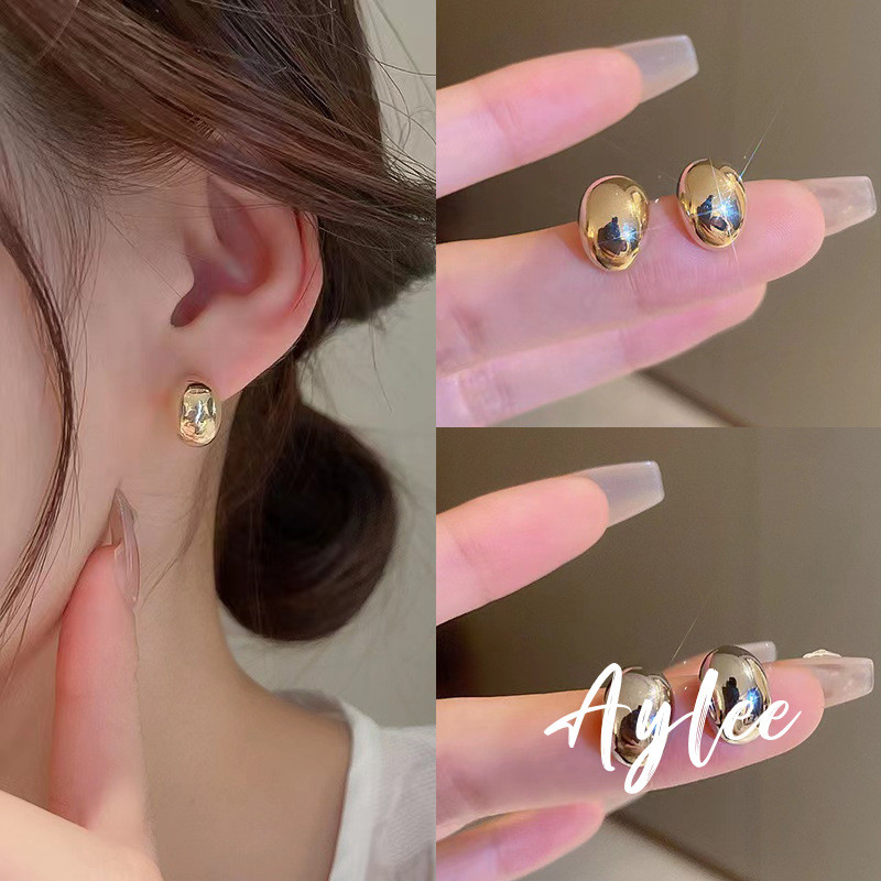 [Aylee]Anting kacang emas kecil jarum perak untuk anting tetesan air paduan emas siswa perempuan Y91