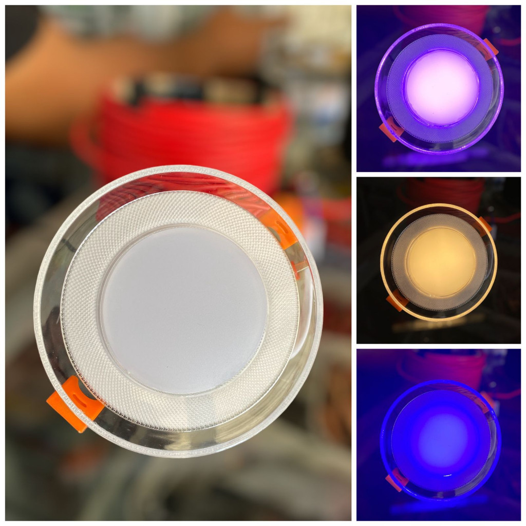 Lampu DOWNLIGHT LED IB Panel 3Warna Tricolour Putih Kuning WharmWhite Biru Pink Tempel Plafon Murah 