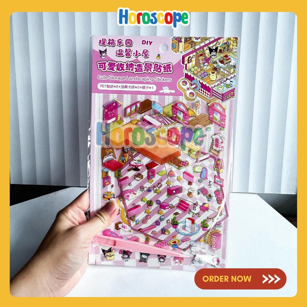 

Stickers 3D DIY Scene Rumah Sanrio Kuromi Mainan Kreatif Satisfying Decoration Landscaping Korea