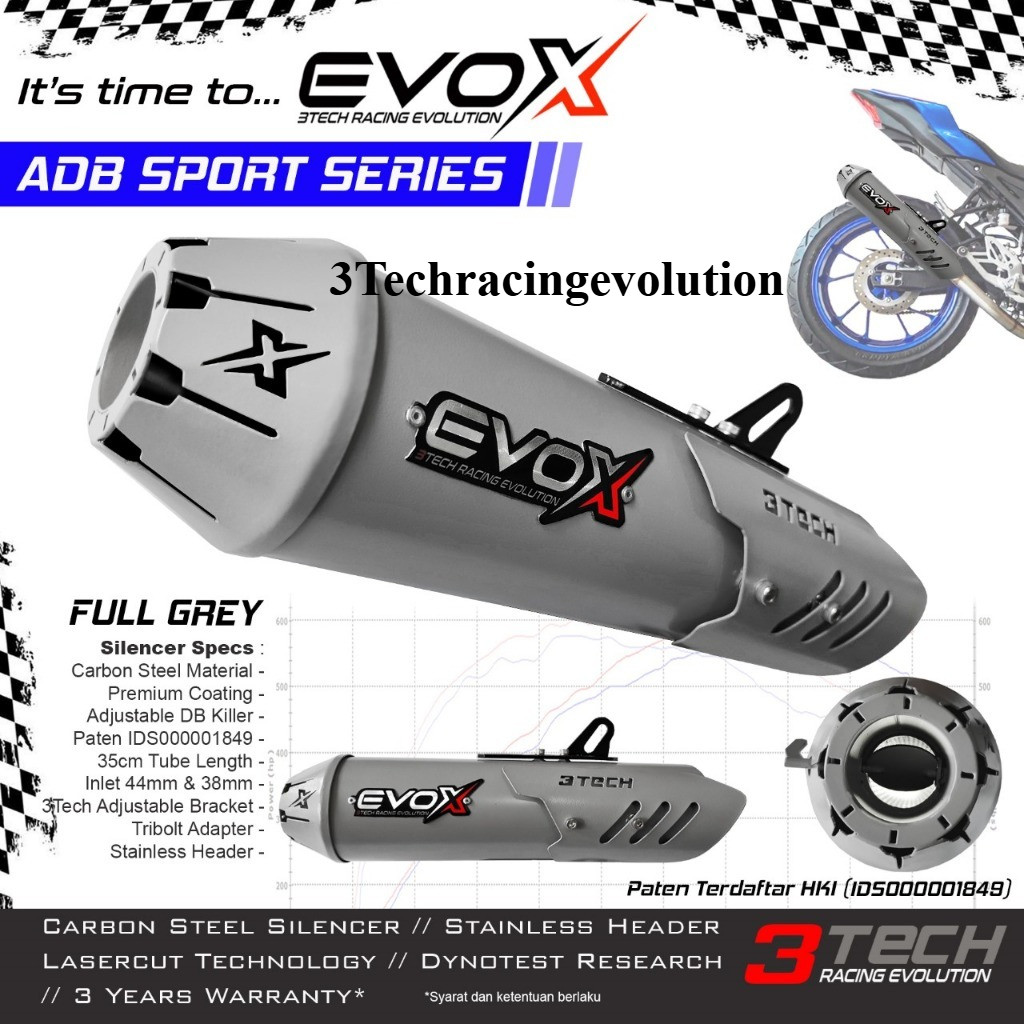 SILENCER ONLY - Knalpot Evox ADB Series Sport & Moped 110cc - 175cc Original 3tech Racing Evolution 