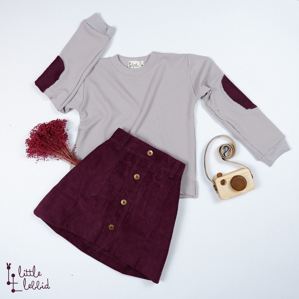 Sweater Anak Cewek PREMIUM Waffle Uniqlo x Rok Pendek Corduroy Little Lebbid