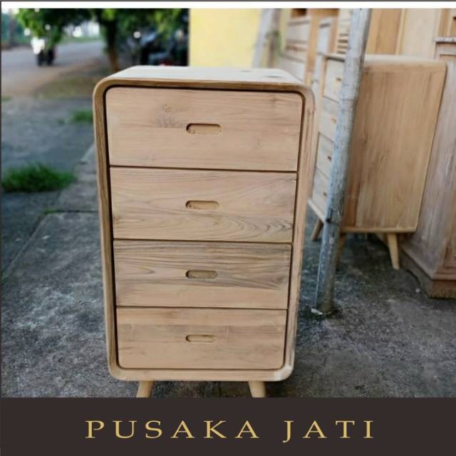 Nakas Retro Bedside Laci 4 Kayu Jati MENTAH  pusaka jati